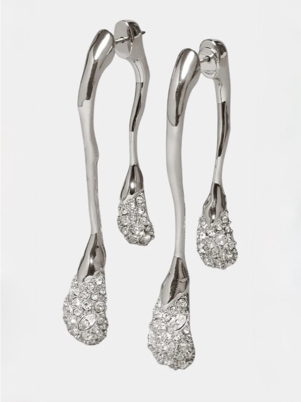 NEW Alexis Bittar Solanales Crystal Front Back Double Drop Earrings Silver JL25